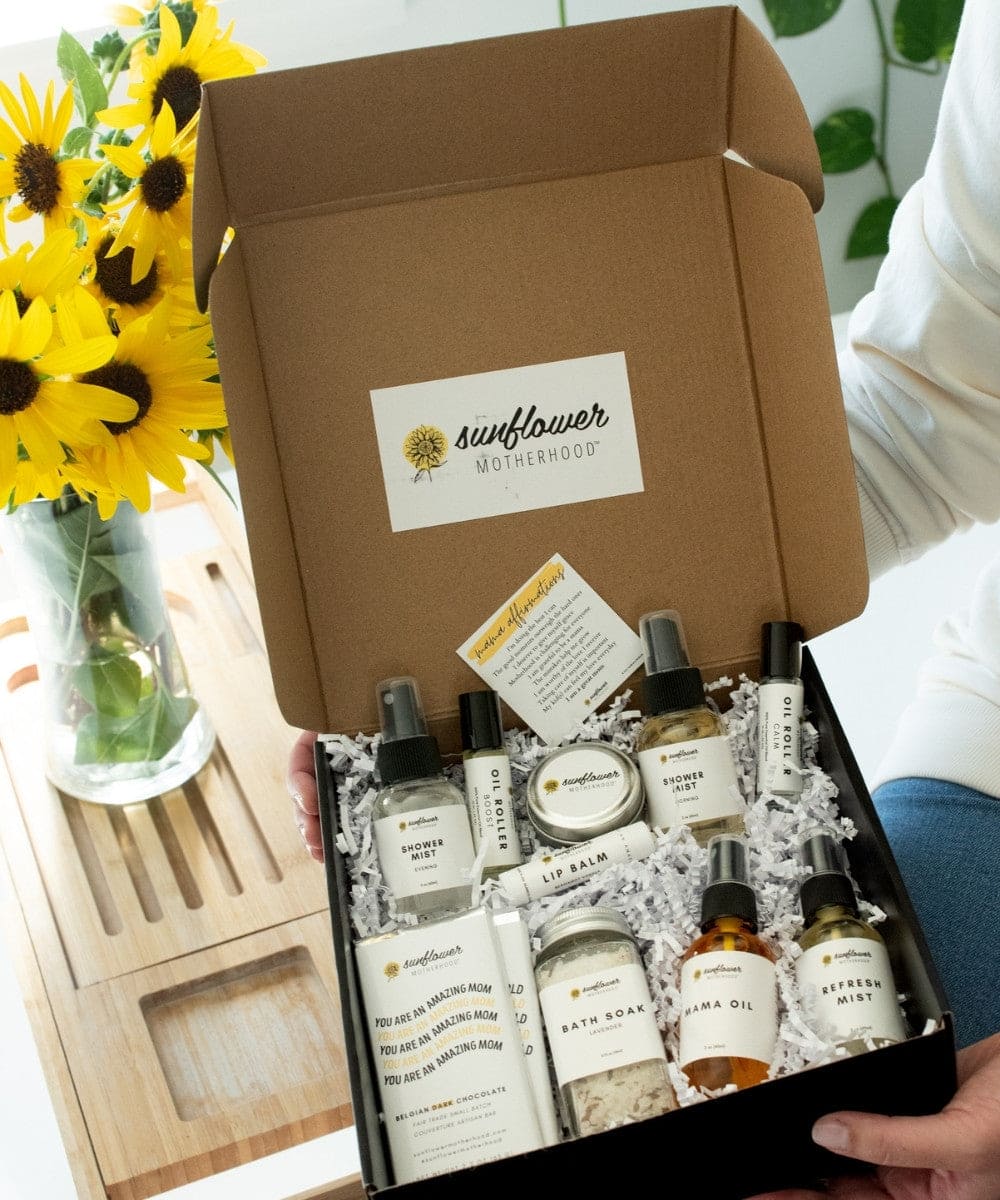 Sunflower Motherhood Deluxe Self Care Gift Box for Moms
