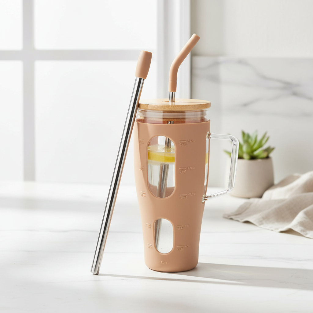 40oz glass tumbler with protective sleeve