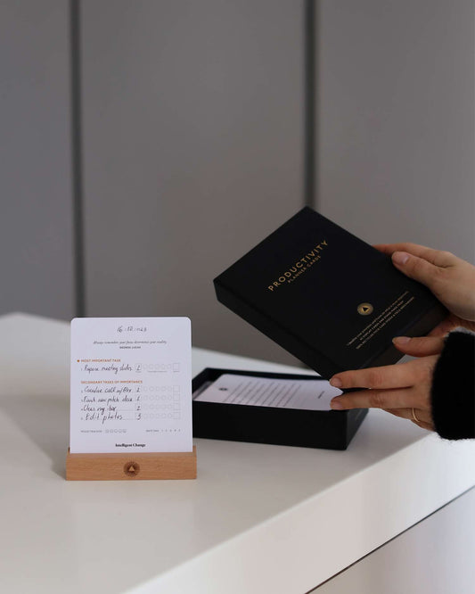 Productivity Planner Cards - Daily Focus & Priority Cards with Beechwood Stand