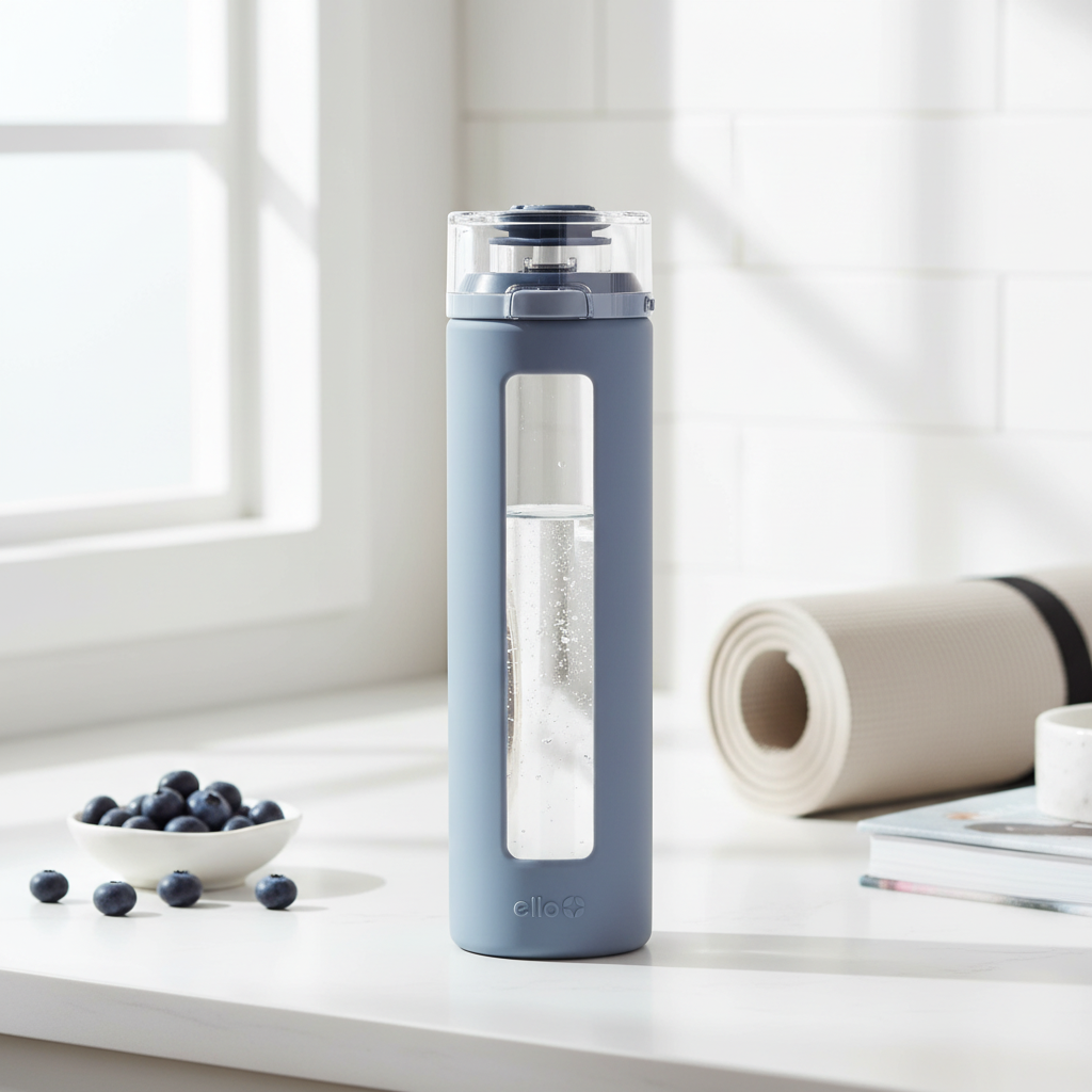 Glass water bottle with protective sleeve