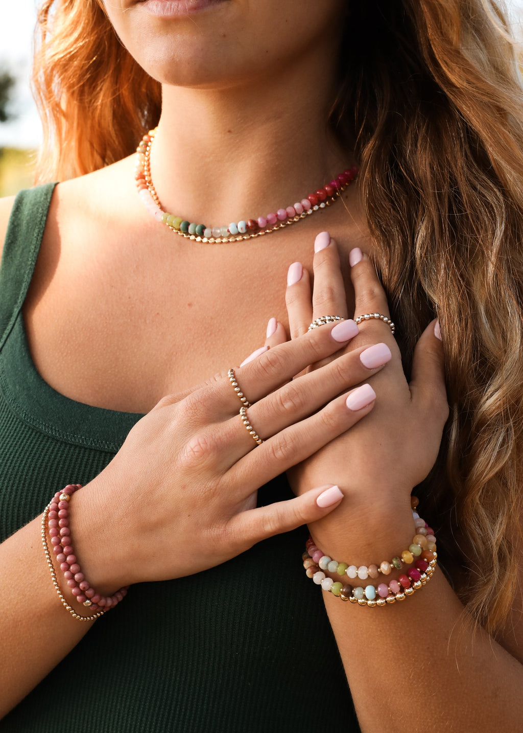 Natural Gemstone Necklace with 14k Gold Filled Toggle