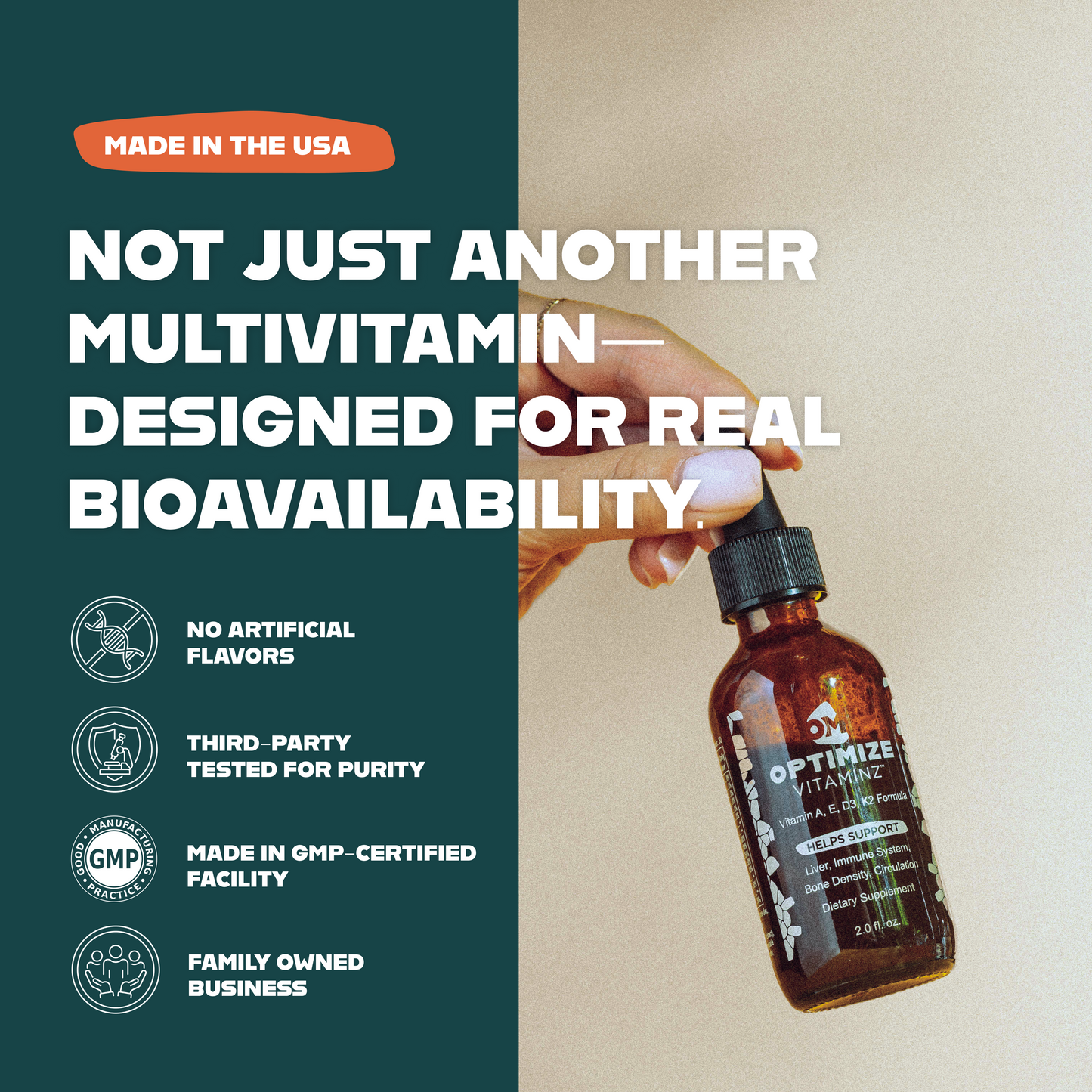 Optimize Vitaminz - Whole Food Fat-Soluble Vitamins A, D3, E, K2 (30 Day Supply)