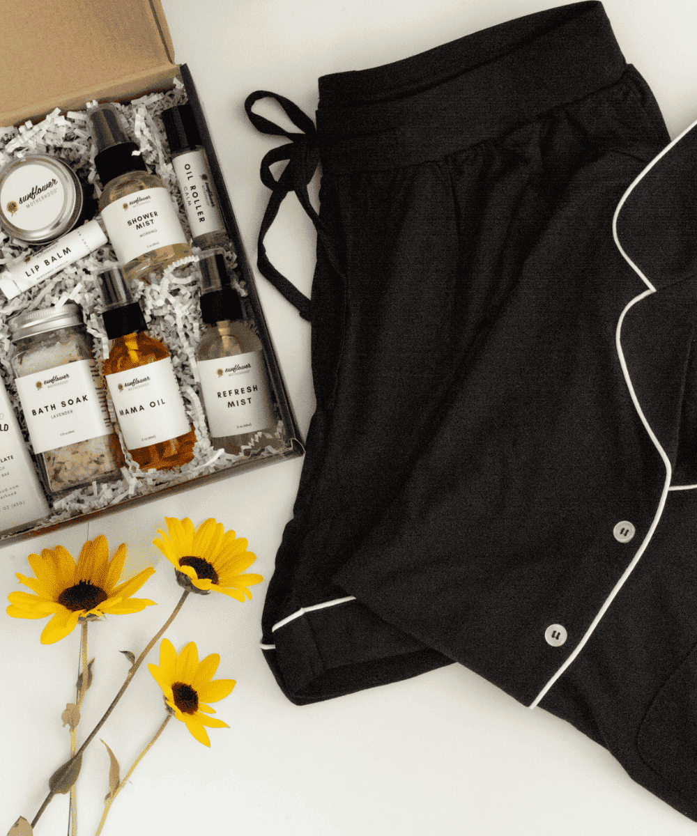 Sunflower Motherhood Self Care Night Bundle - Pajamas & Deluxe Gift Box