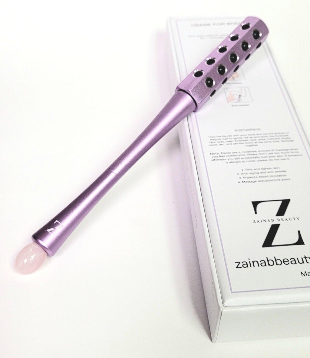Rose Quartz Facial Massage Roller & Gua Sha Tool | Cooling Face & Body Sculpting Roller