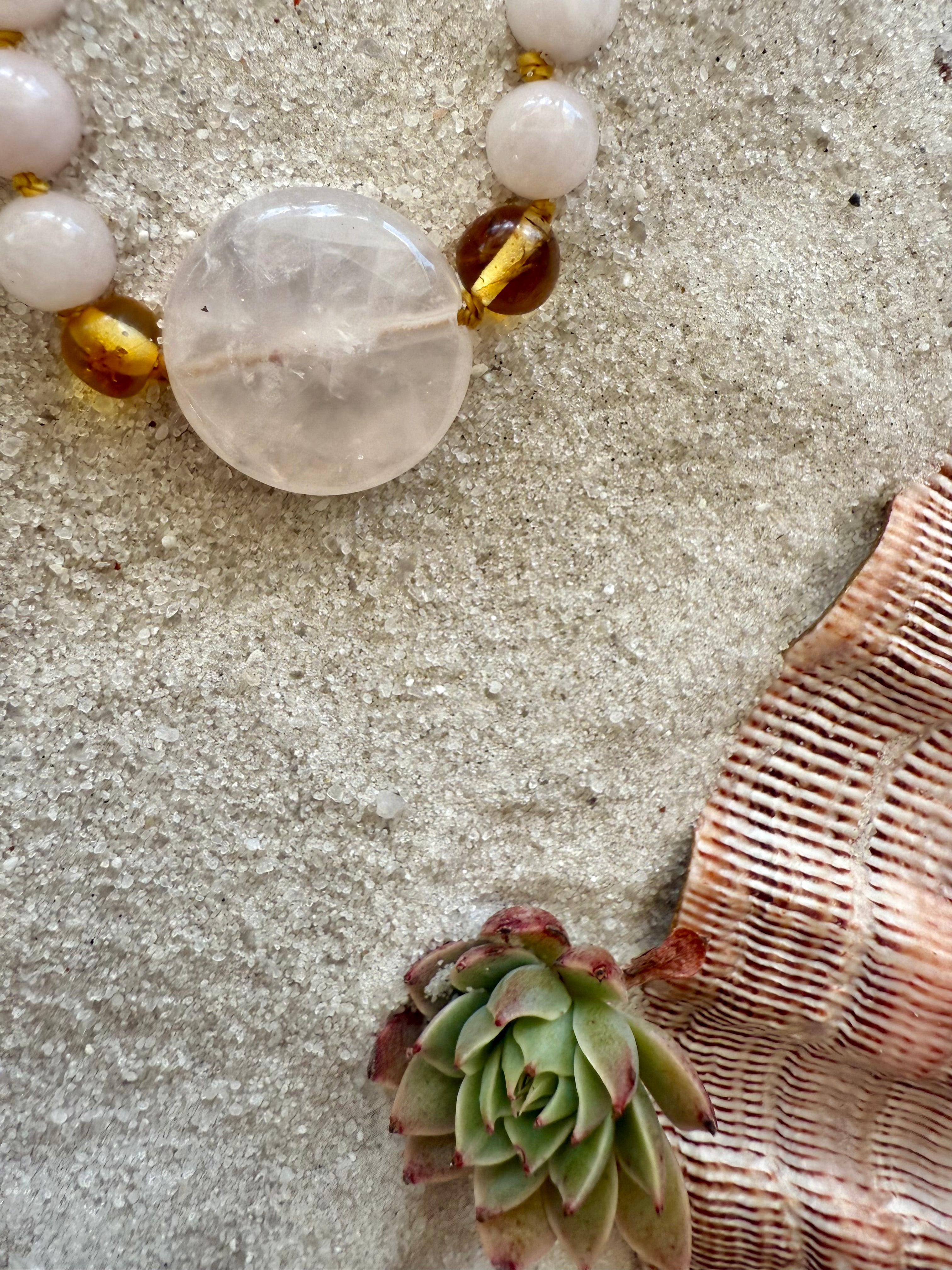 Rose Quartz and Baltic Amber Necklace
