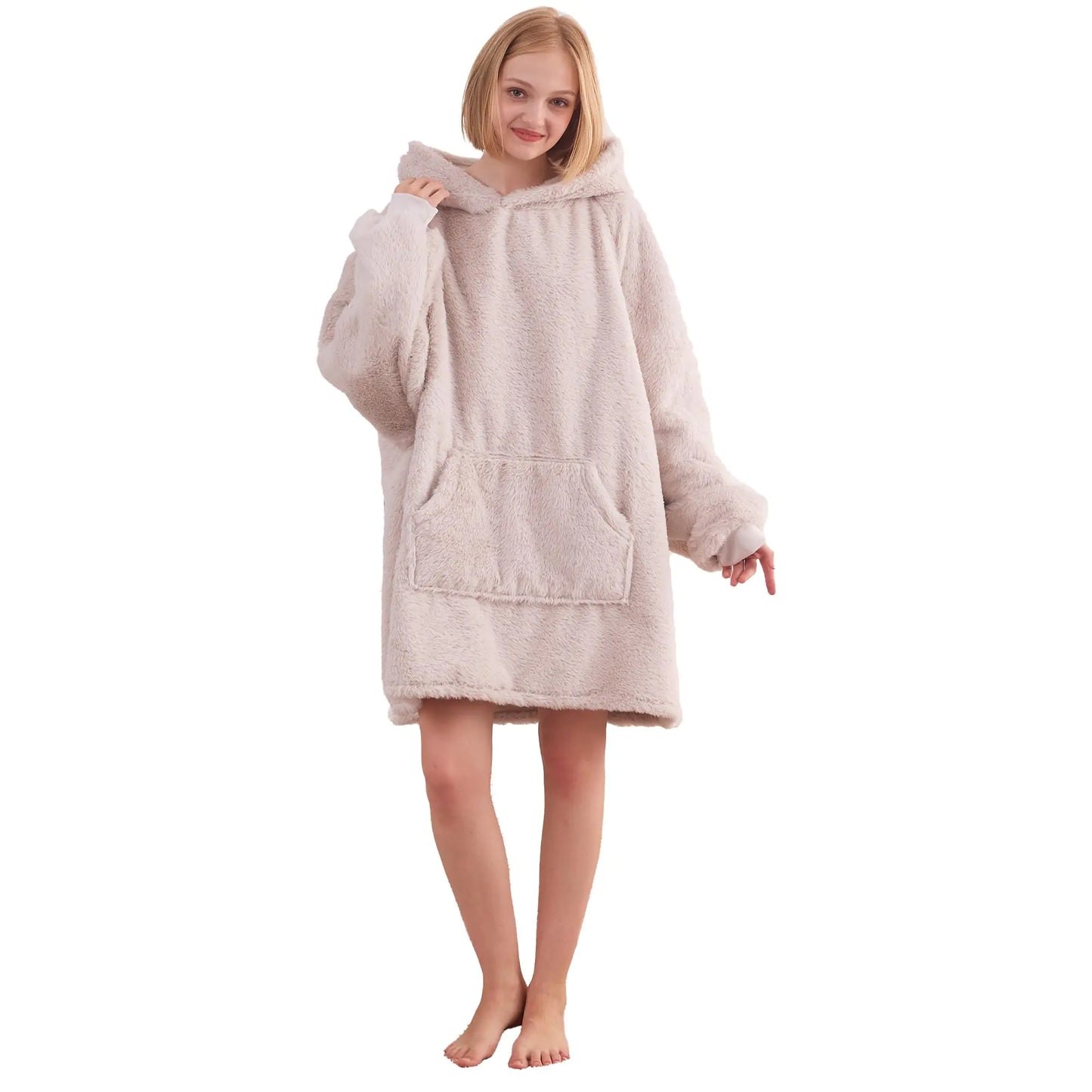 Oversized Wearable Blanket Hoodie - Faux Fur Fleece