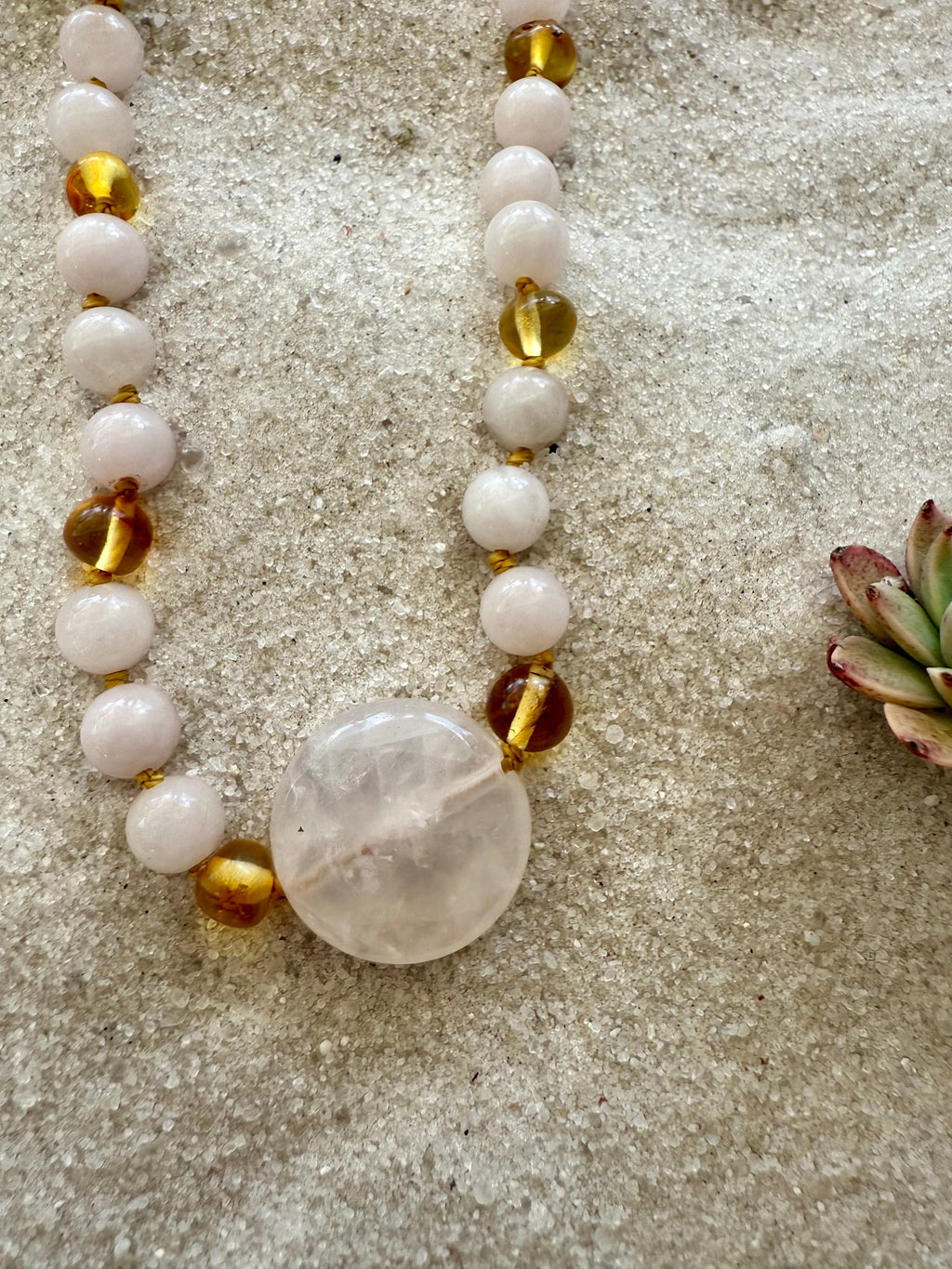 Rose Quartz and Baltic Amber Necklace