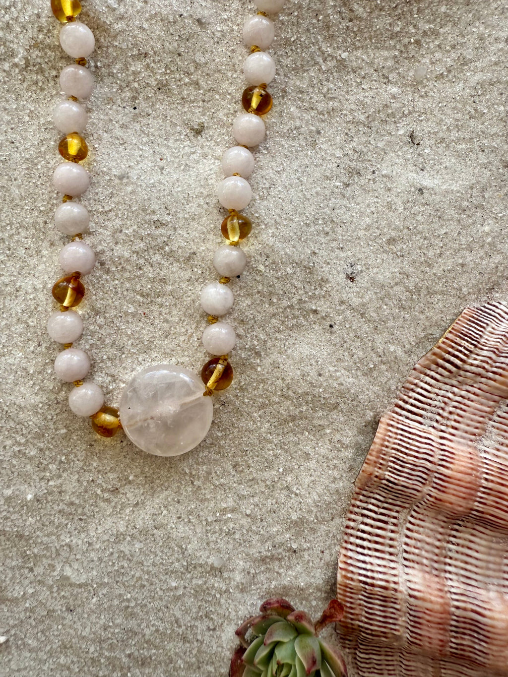 Rose Quartz and Baltic Amber Necklace