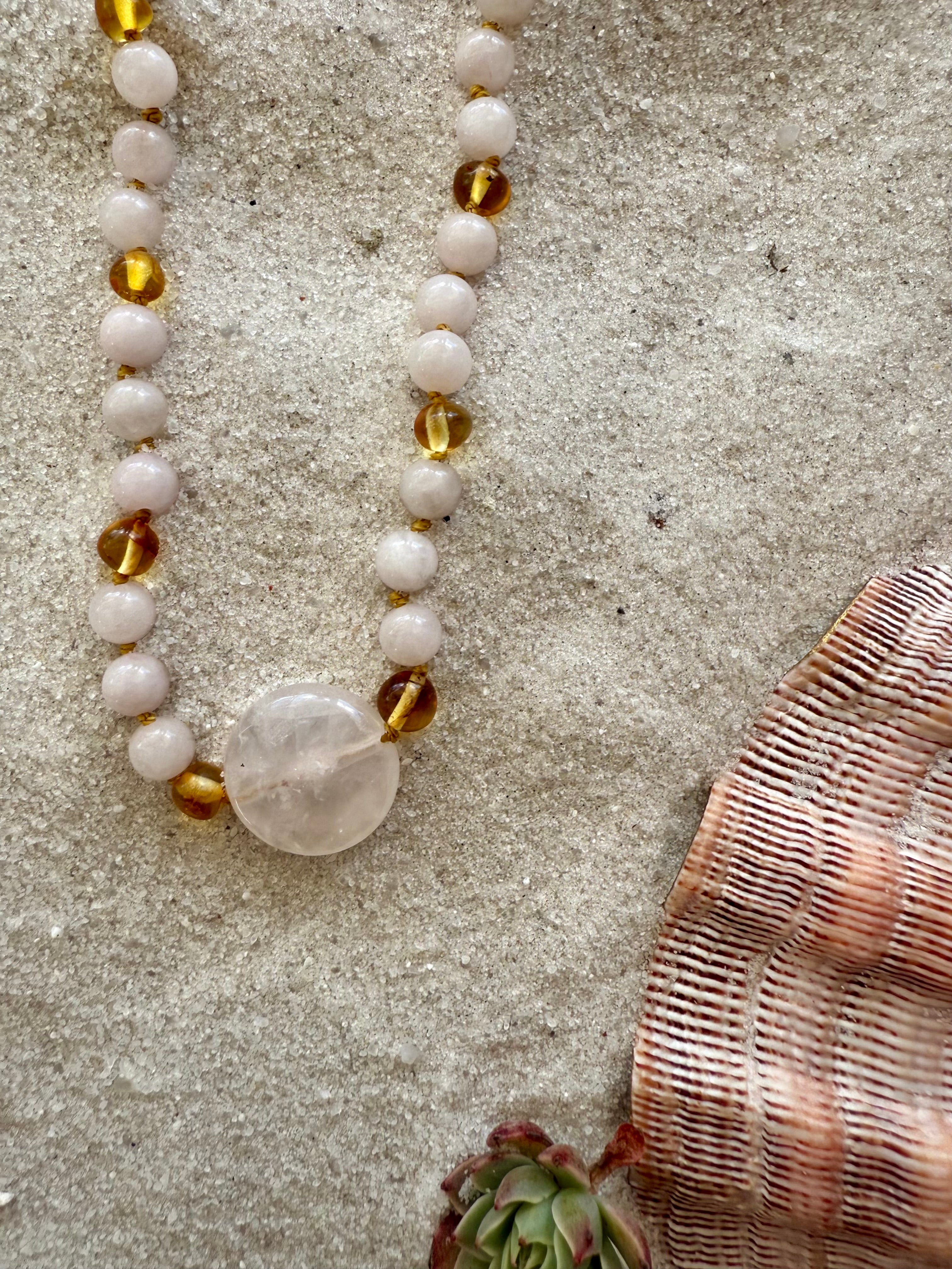 Rose Quartz and Baltic Amber Necklace