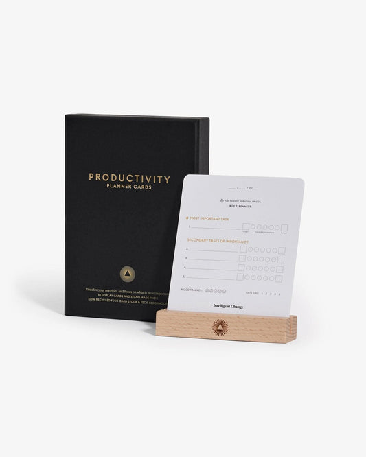 Productivity Planner Cards - Daily Focus & Priority Cards with Beechwood Stand