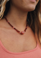 Baltic Amber Necklace with Rose Quartz - Handmade Cognac Amber Jewelry