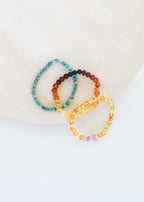 Raw Baltic Amber Bracelet with Rose Quartz - Handmade Bracelet