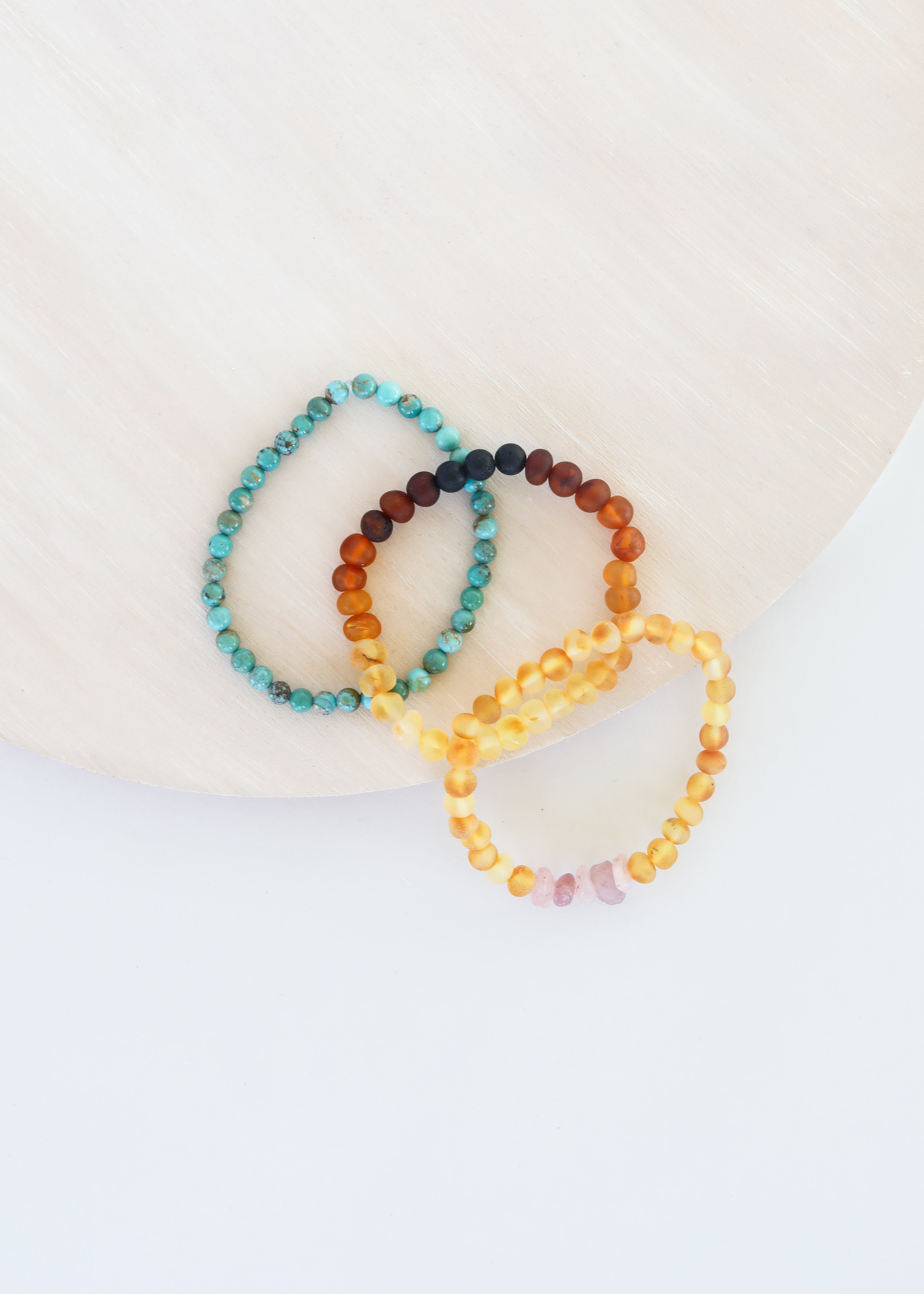 Raw Baltic Amber Bracelet with Rose Quartz - Handmade Bracelet