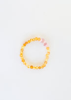 Raw Baltic Amber Bracelet with Rose Quartz - Handmade Bracelet