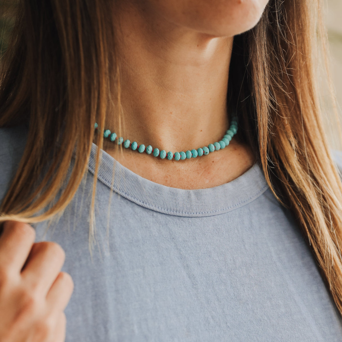 Turquoise Gemstone Necklace - 14K Gold Filled Toggle Clasp