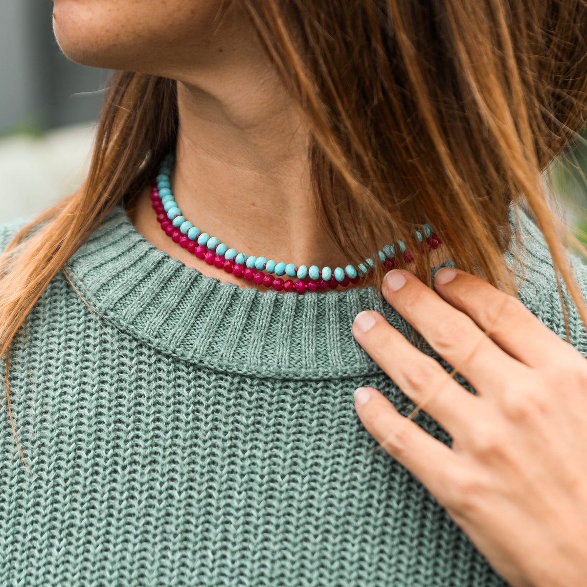 Turquoise Gemstone Necklace - 14K Gold Filled Toggle Clasp