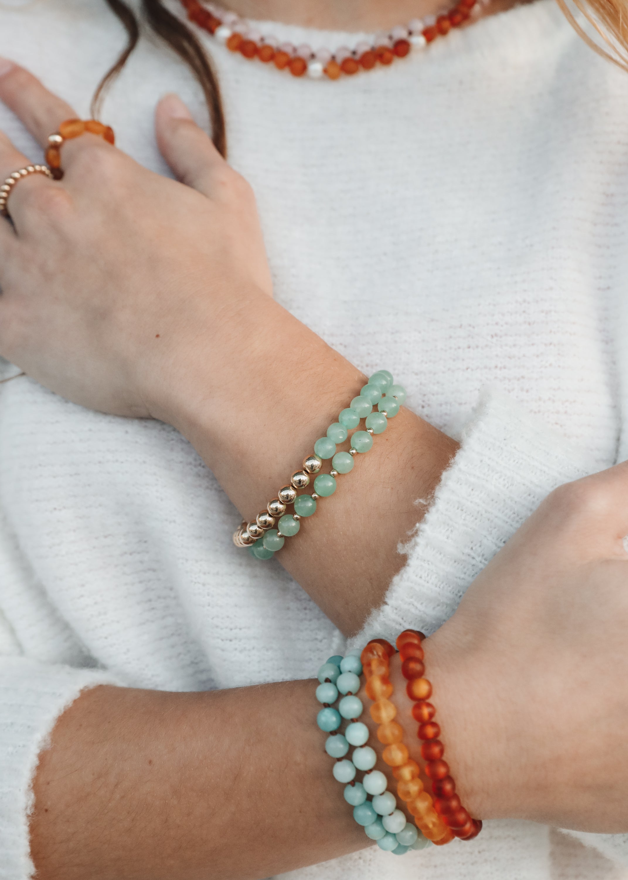 Aventurine Gemstone Bracelet - 14K Gold Filled Beaded Stretch Bracelet
