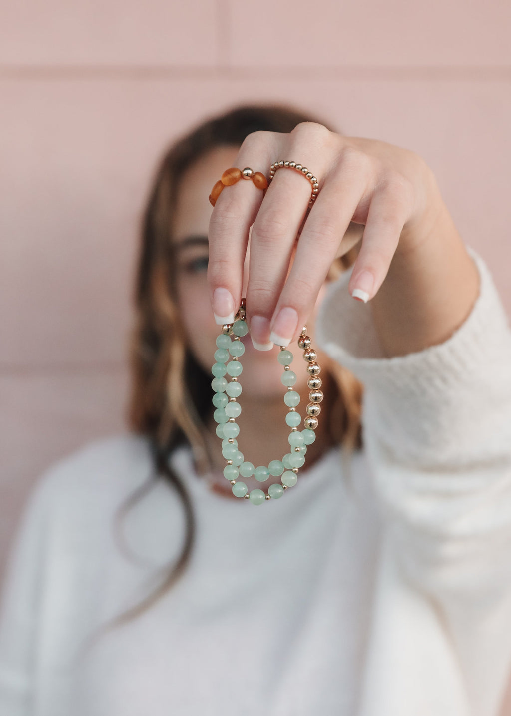 Aventurine Gemstone Bracelet - 14K Gold Filled Beaded Stretch Bracelet