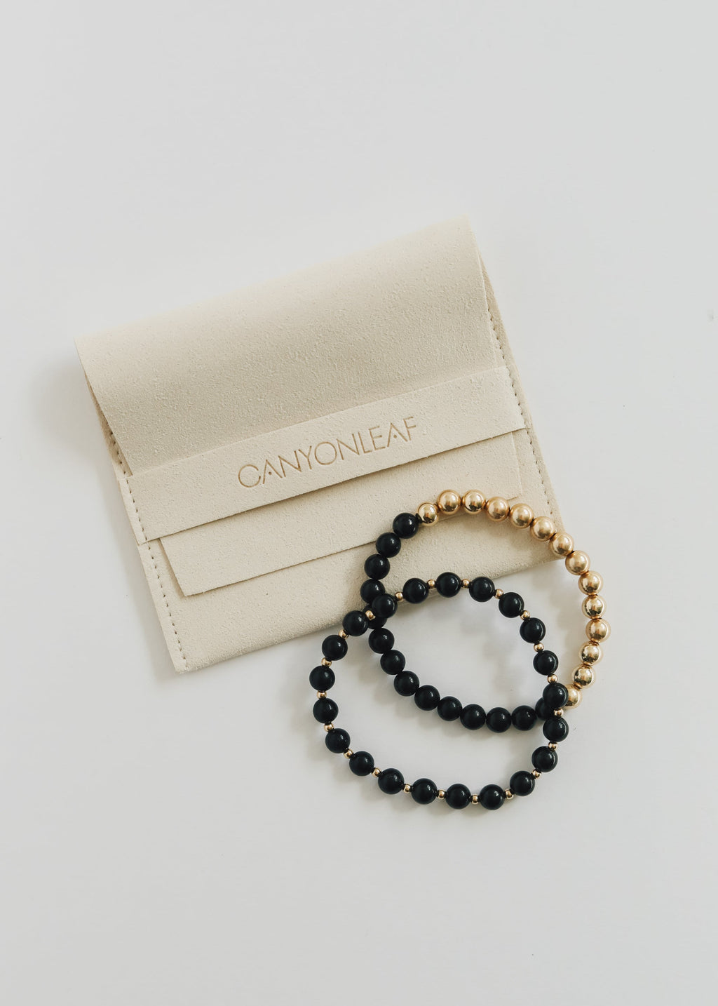 Shungite and 14k Gold Filled Sun Moon Bracelet Set