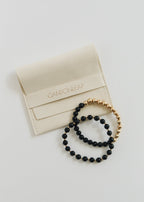 Shungite and 14k Gold Filled Sun Moon Bracelet Set