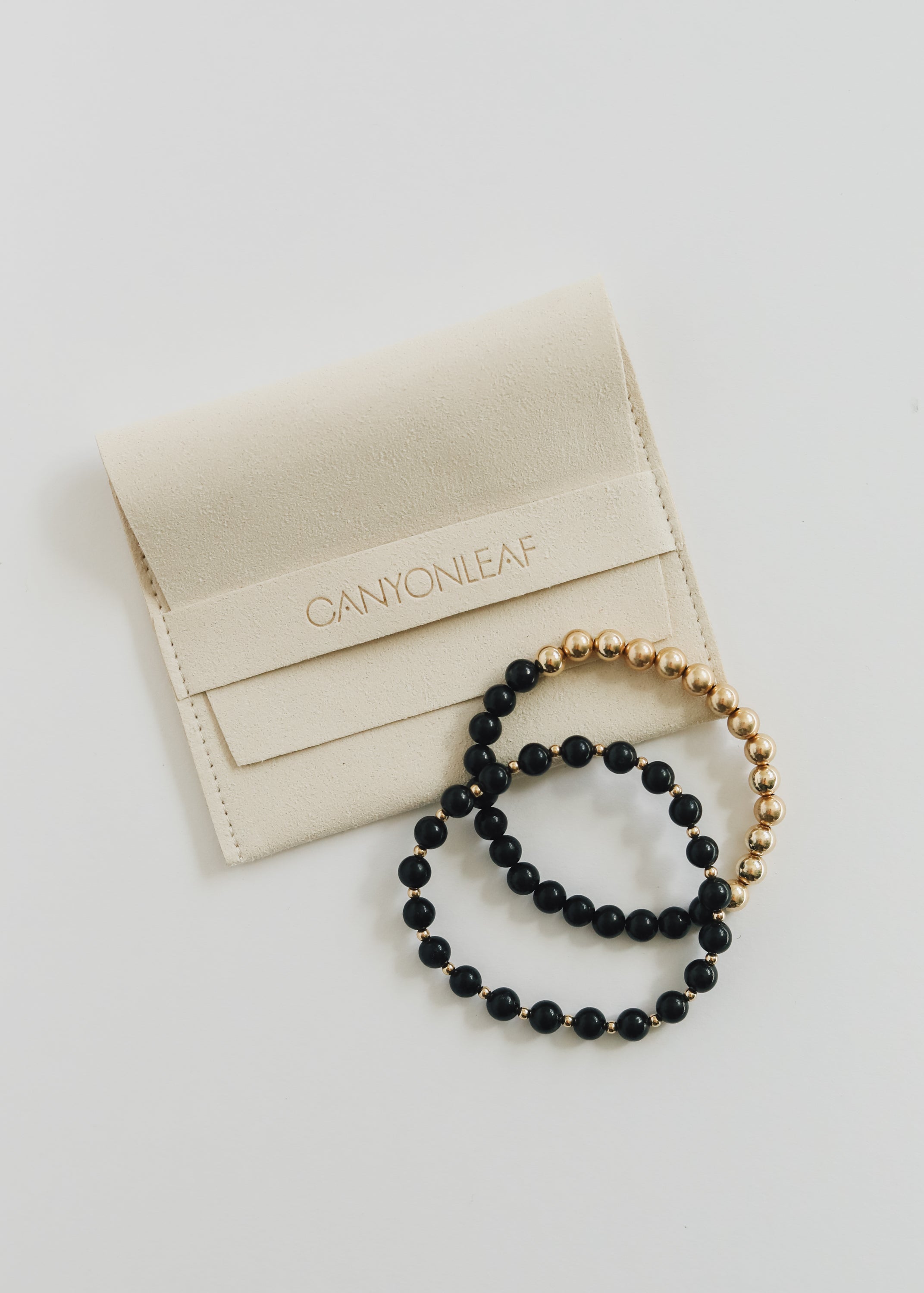 Shungite and 14k Gold Filled Sun Moon Bracelet Set