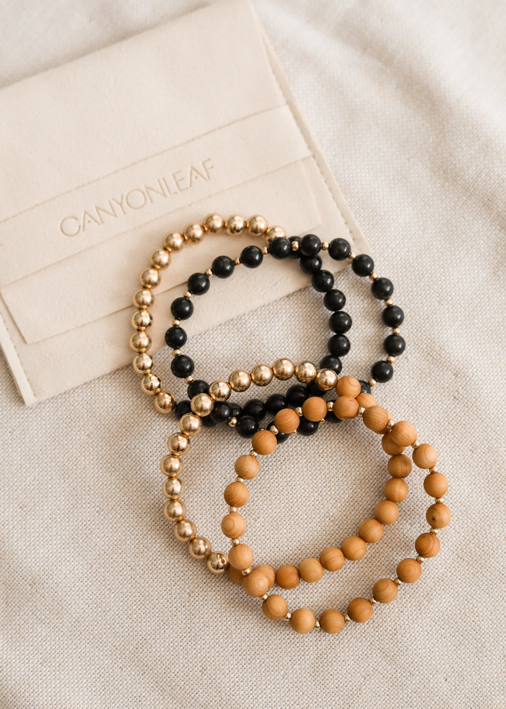 Shungite and 14k Gold Filled Sun Moon Bracelet Set
