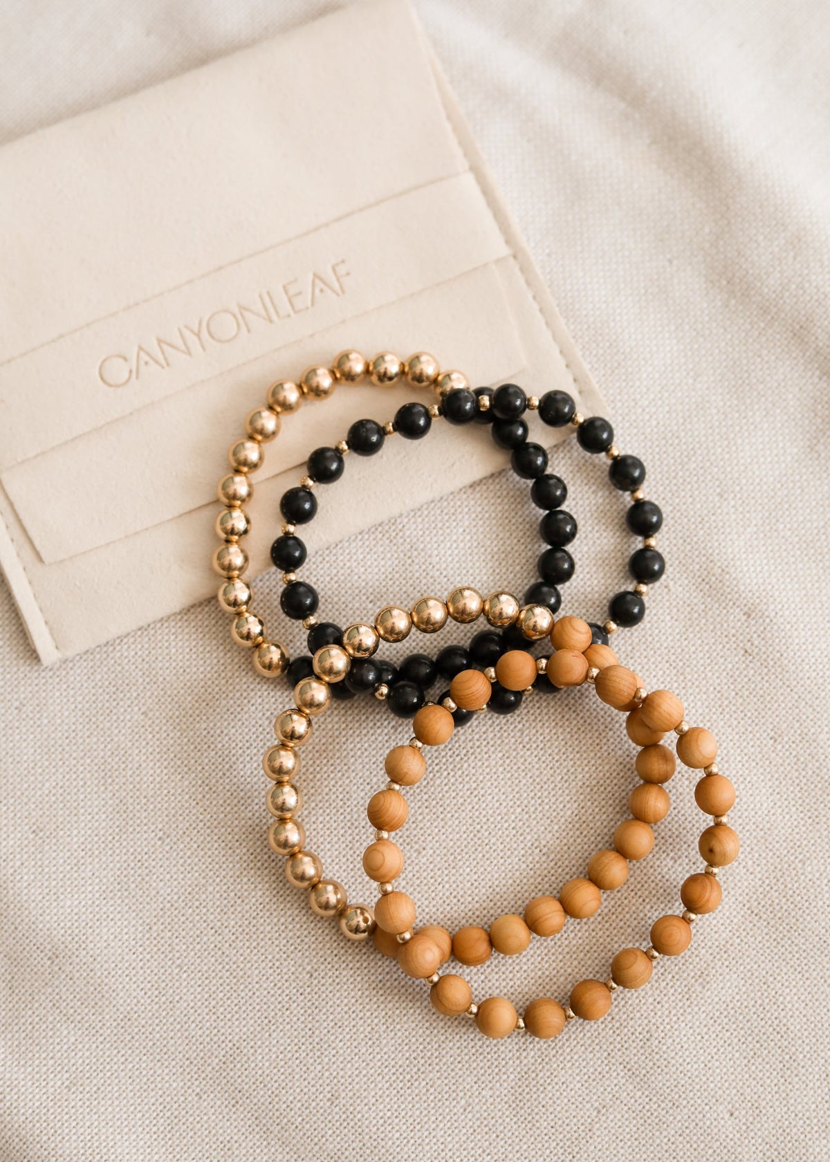 Shungite and 14k Gold Filled Sun Moon Bracelet Set