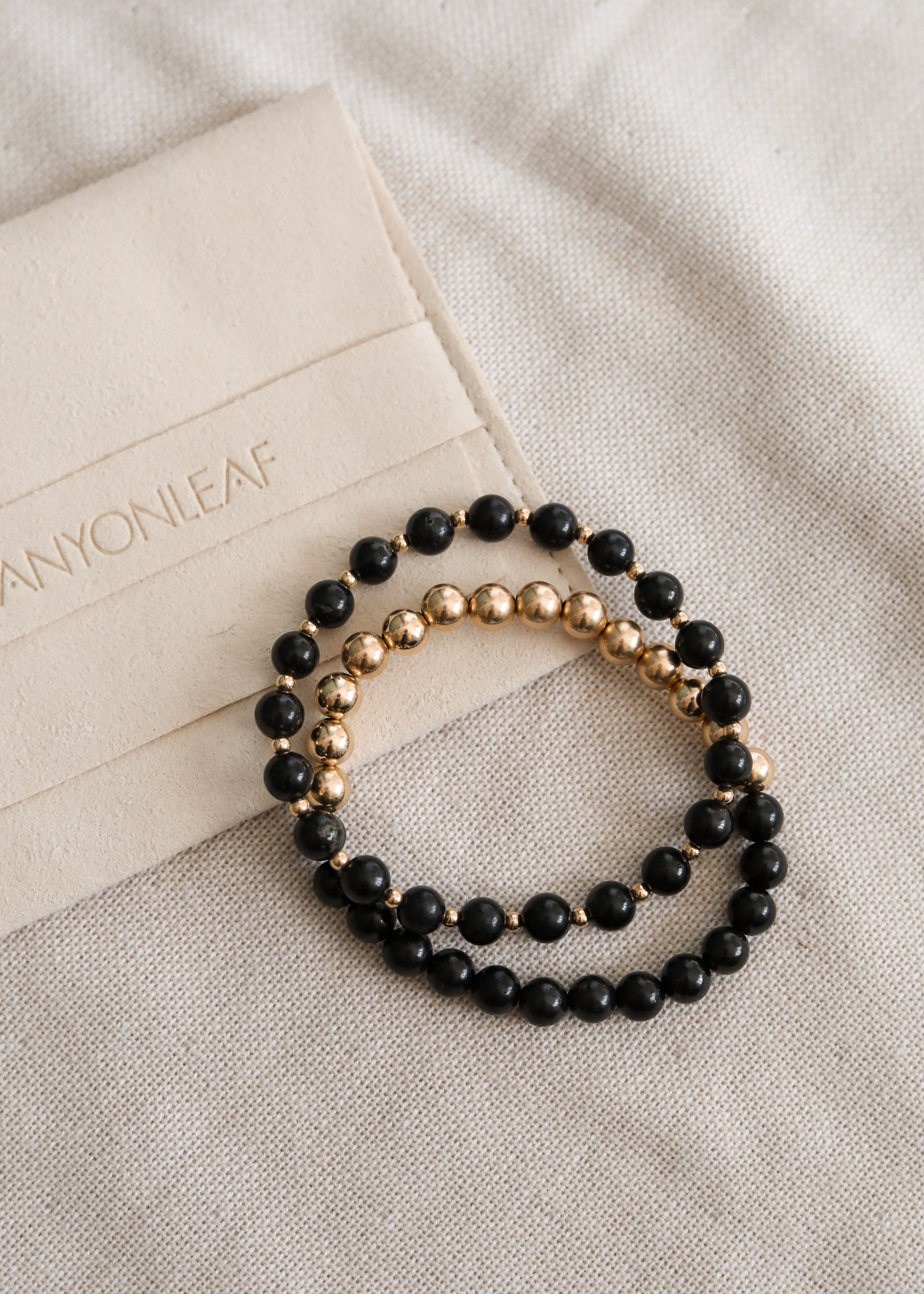 Shungite and 14k Gold Filled Sun Moon Bracelet Set