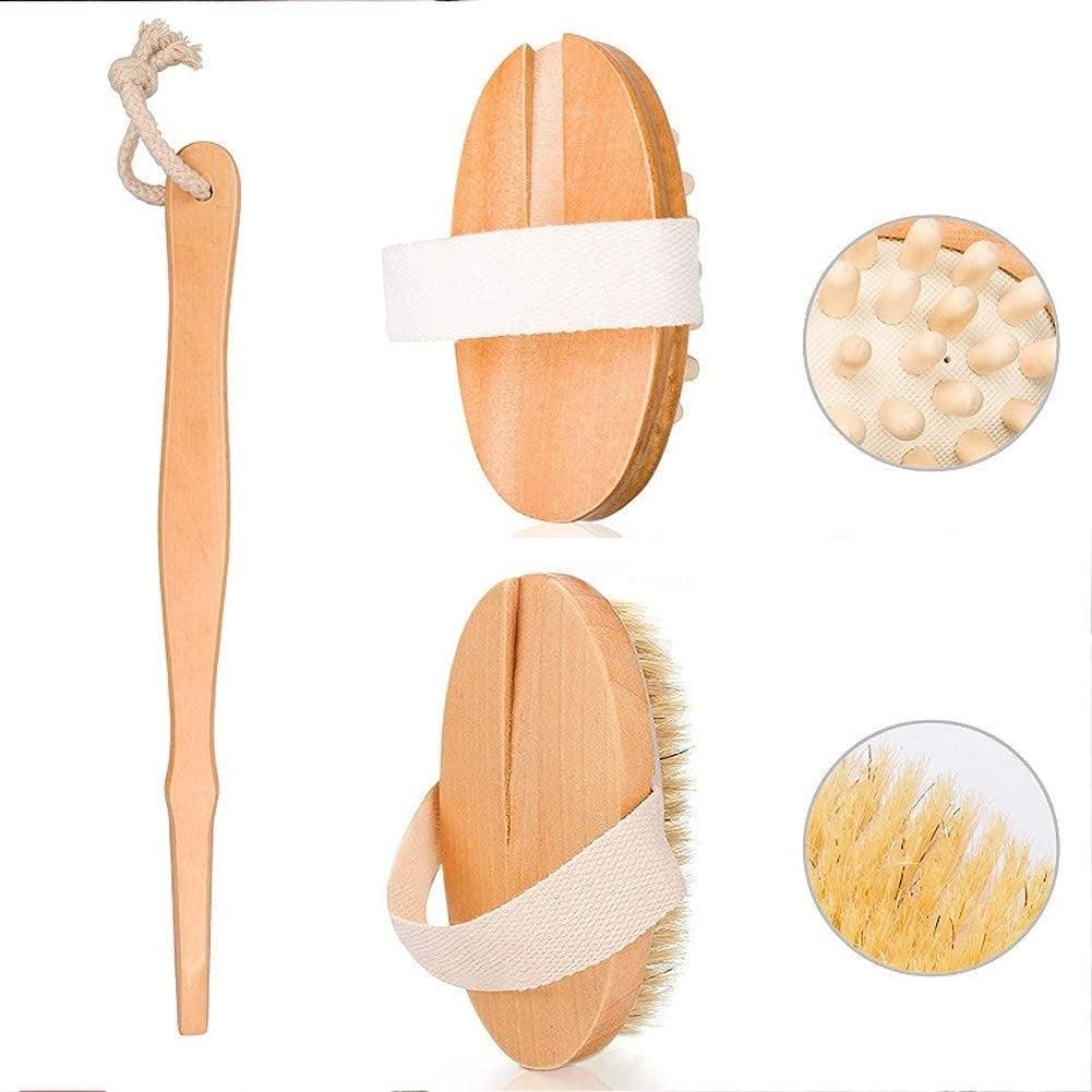 4-Piece Bath & Body Brush Set | Dry Brush, Loofah, Pumice Stone & Exfoliating Spa Tools