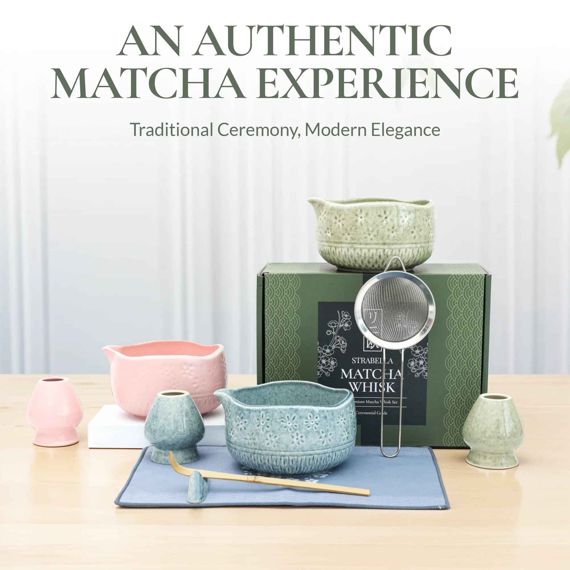 Strabella Matcha Whisk Set – Bamboo Whisk & Ceramic Bowl