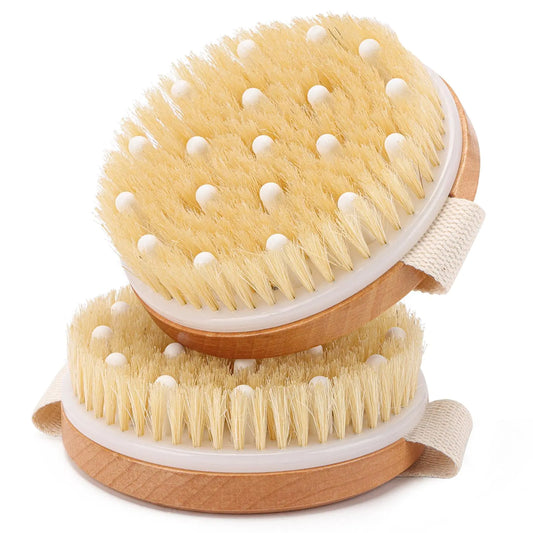 Dry Body Brush 2 Pack - Natural Boar Bristle Exfoliating Brushes