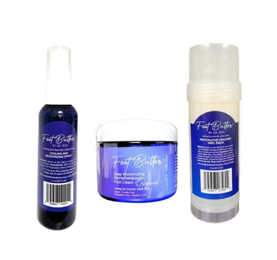 Foot Care Bundle – Lavender Jasmine Foot Butter, Cracked Heel Balm, Cooling Spray & Pumice Scrubber