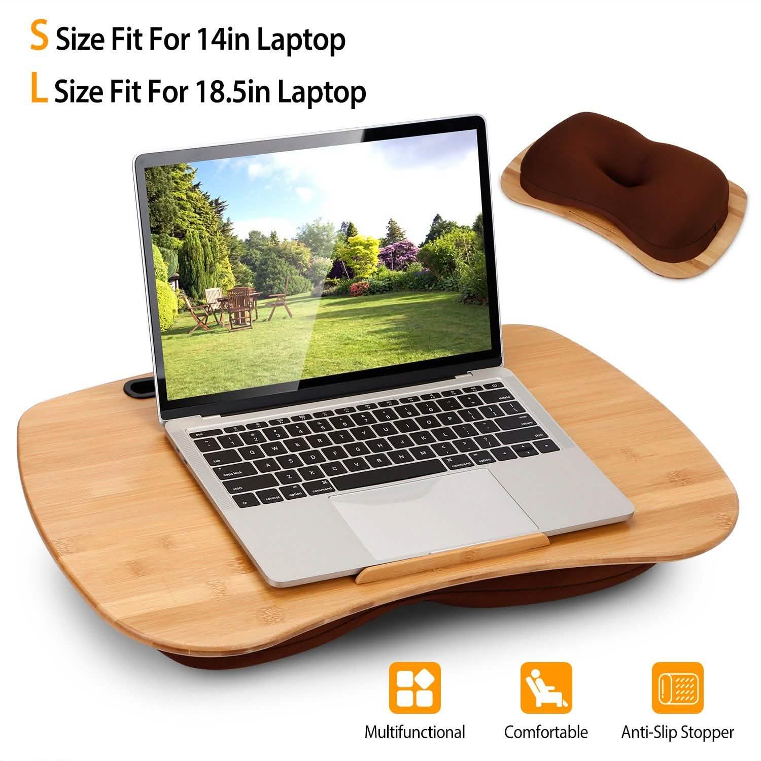 Bamboo Laptop Lap Desk with Pillow Cushion