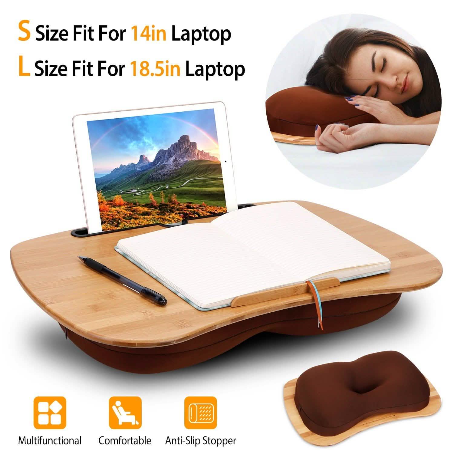 Bamboo Laptop Lap Desk with Pillow Cushion