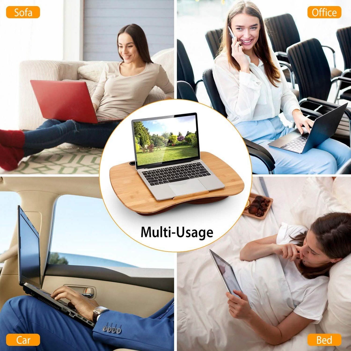 Bamboo Laptop Lap Desk with Pillow Cushion