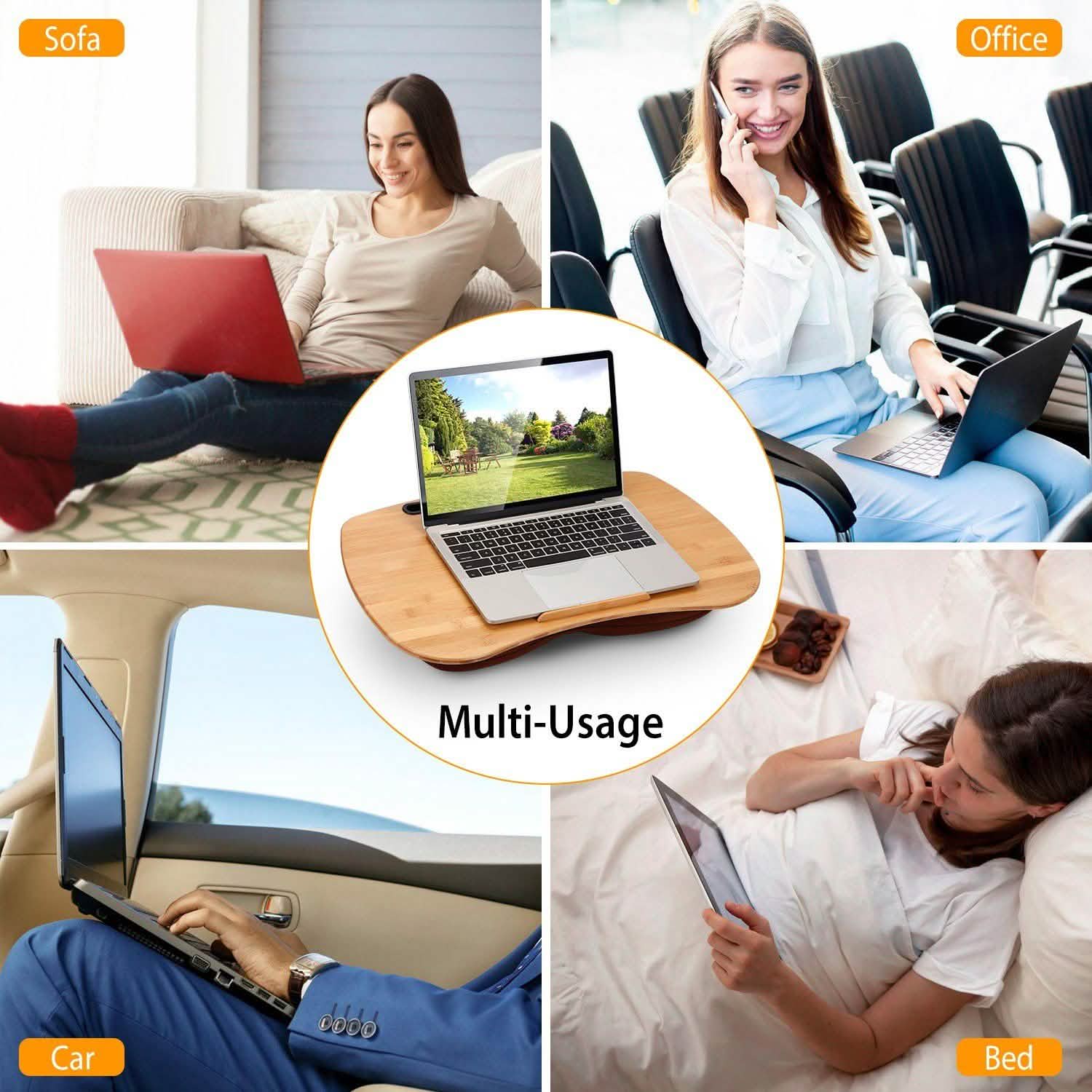 Bamboo Laptop Lap Desk with Pillow Cushion
