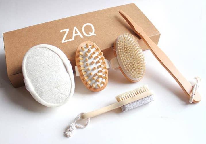 4-Piece Bath & Body Brush Set | Dry Brush, Loofah, Pumice Stone & Exfoliating Spa Tools