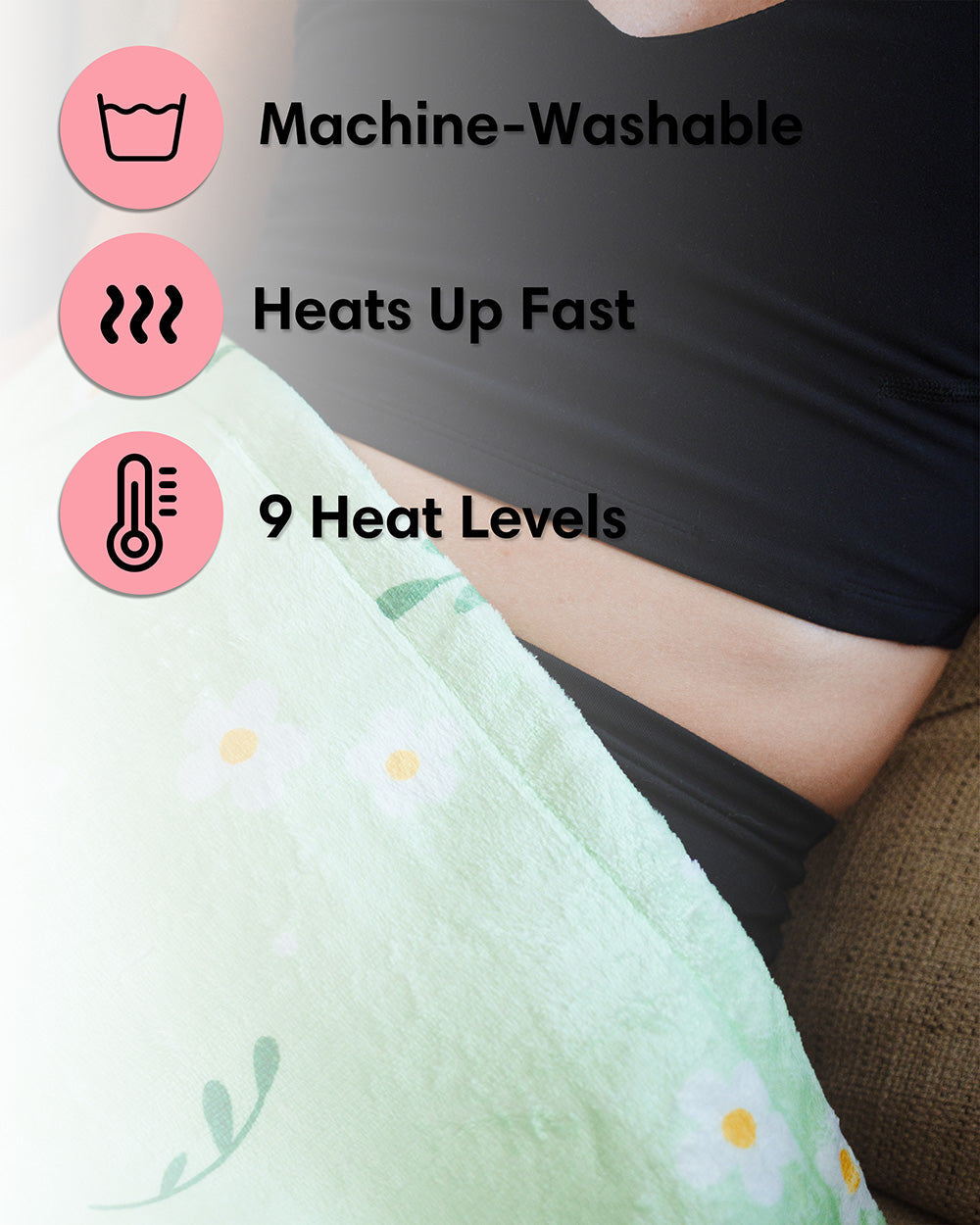 Fern and Daisy Cute Heating Pad - Ultra-Soft Machine Washable