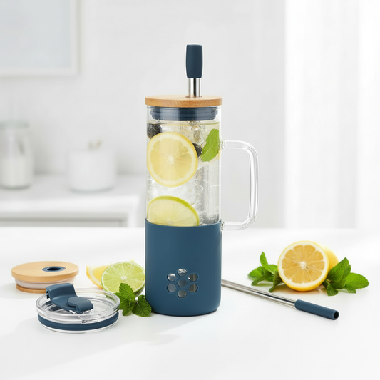 Glass tumbler product photo without right straw