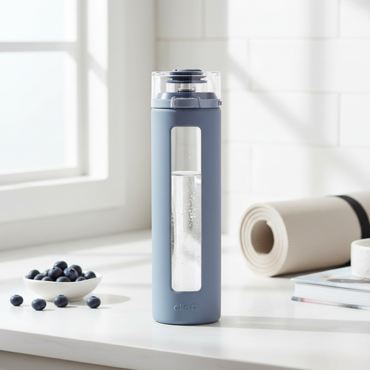 Glass water bottle with protective sleeve