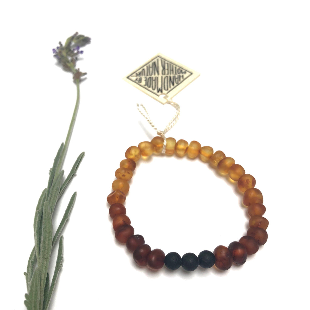 Raw Ombre Baltic Amber and Lava Stone Bracelet