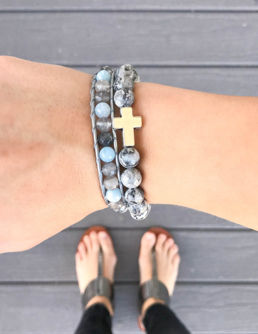 Slate Grey Cross Bracelet