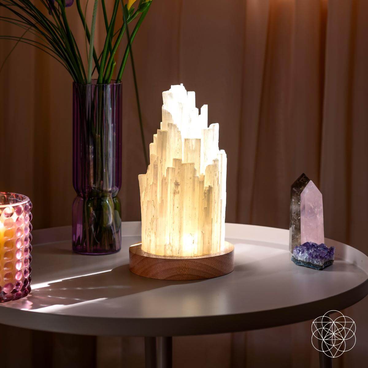 Selenite Crystal Lamp - 2 lb Natural Stone Night Light with Remote