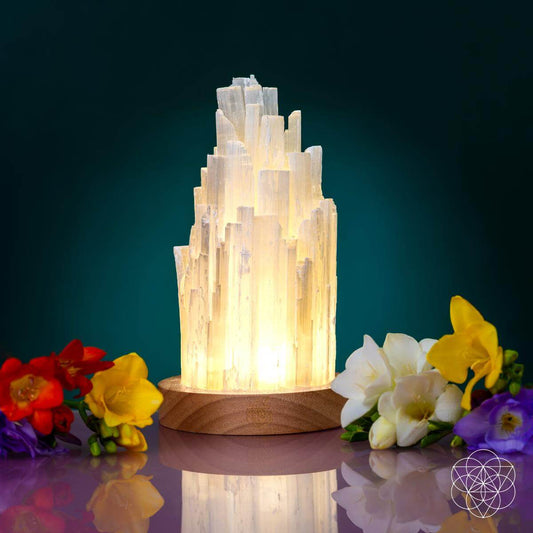 Selenite Crystal Lamp - 2 lb Natural Stone Night Light with Remote