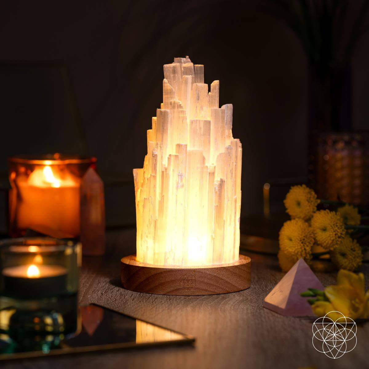 Selenite Crystal Lamp - 2 lb Natural Stone Night Light with Remote