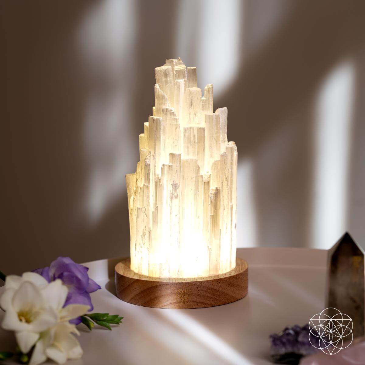Selenite Crystal Lamp - 2 lb Natural Stone Night Light with Remote