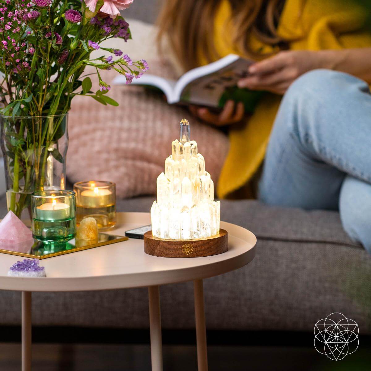 Hand-carved Clear Quartz Lamp for reading and relaxation